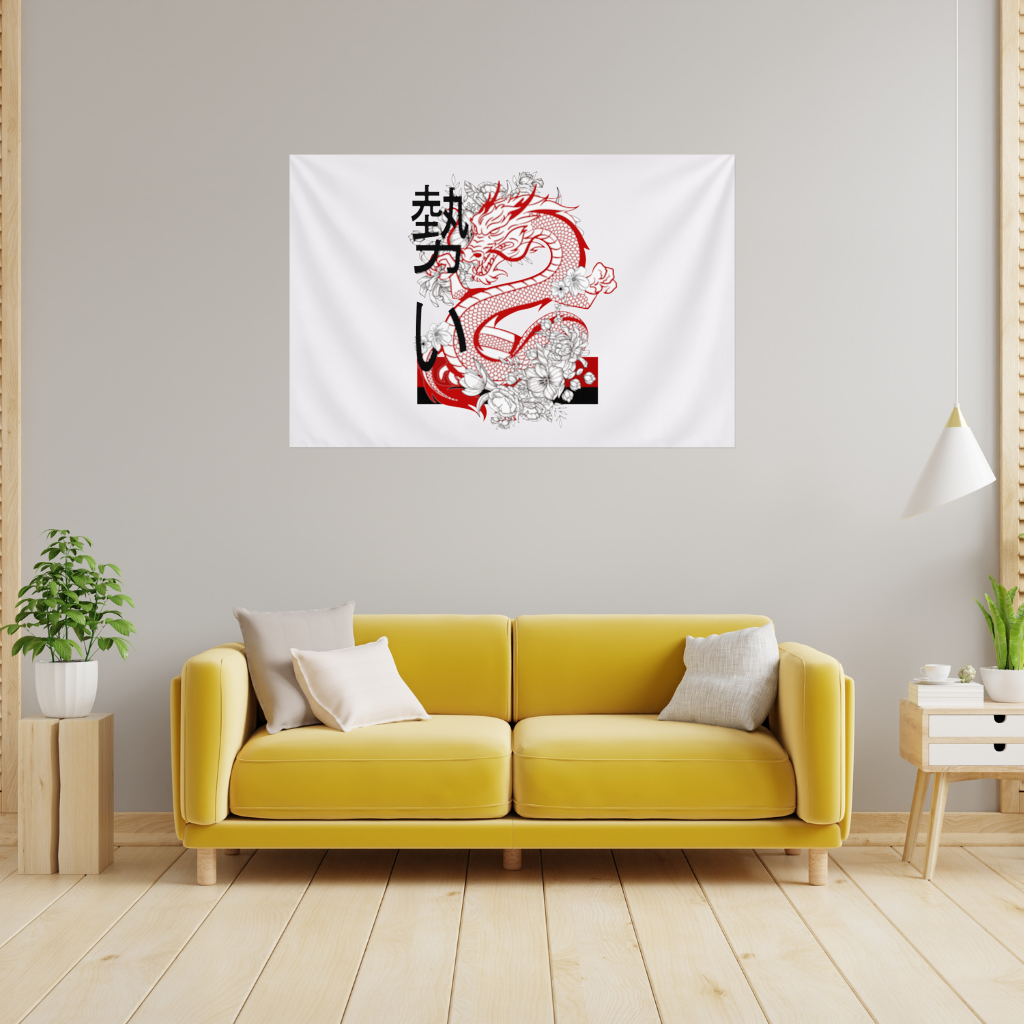 Japanese Dragon with Floral Design Wall Tapestry