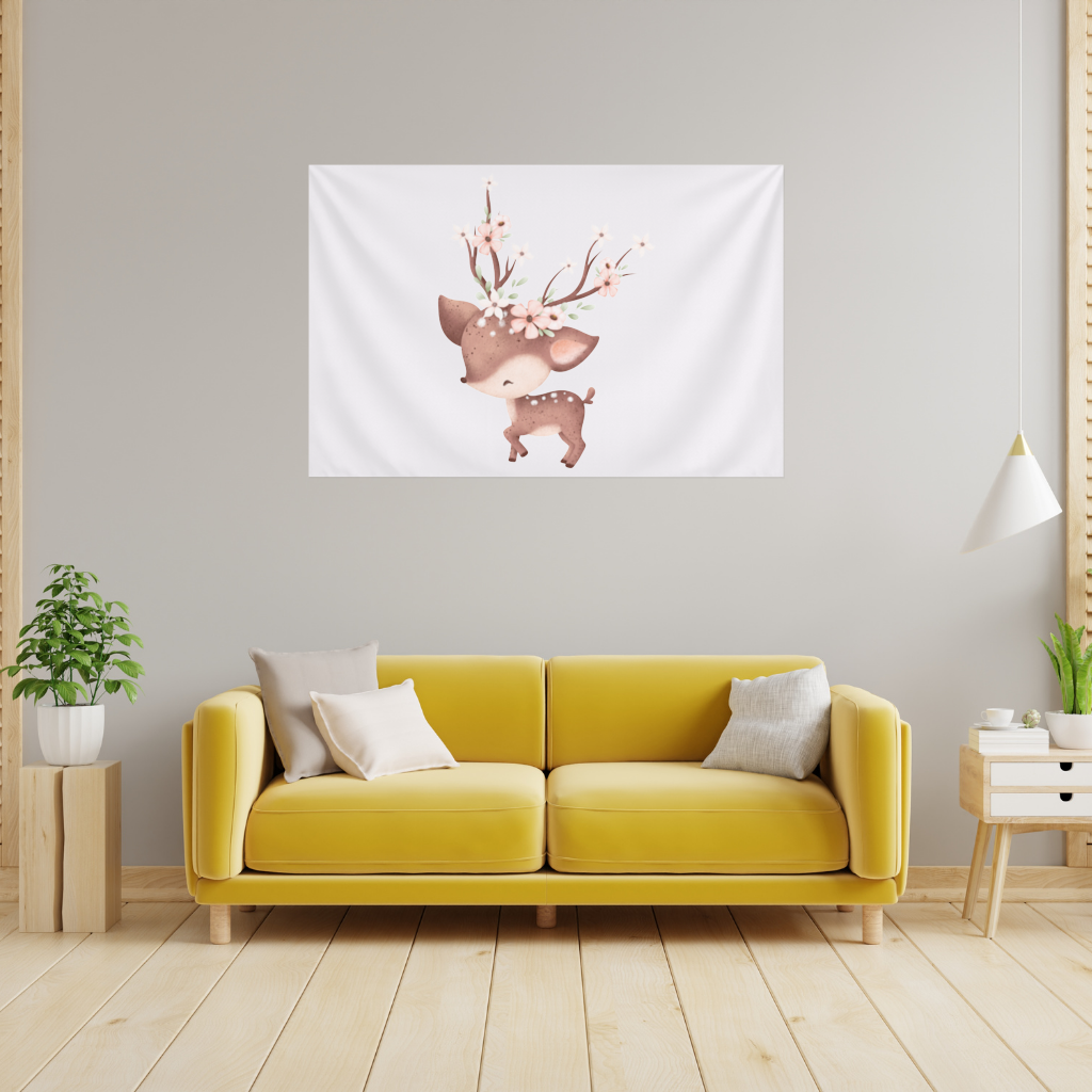 Cute Baby Deer with Floral Antlers Wall Tapestry