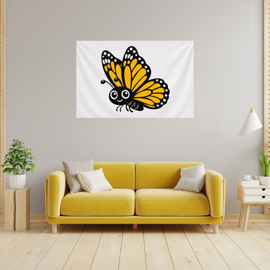 Smiling Orange Monarch Butterfly Character Wall Tapestry