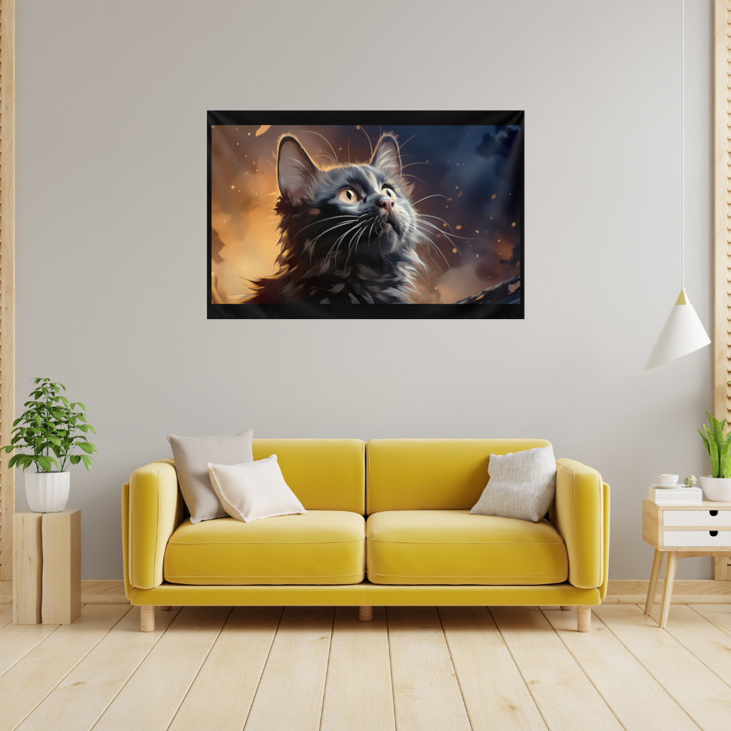 Black Cat Digital Art Wall Tapestry