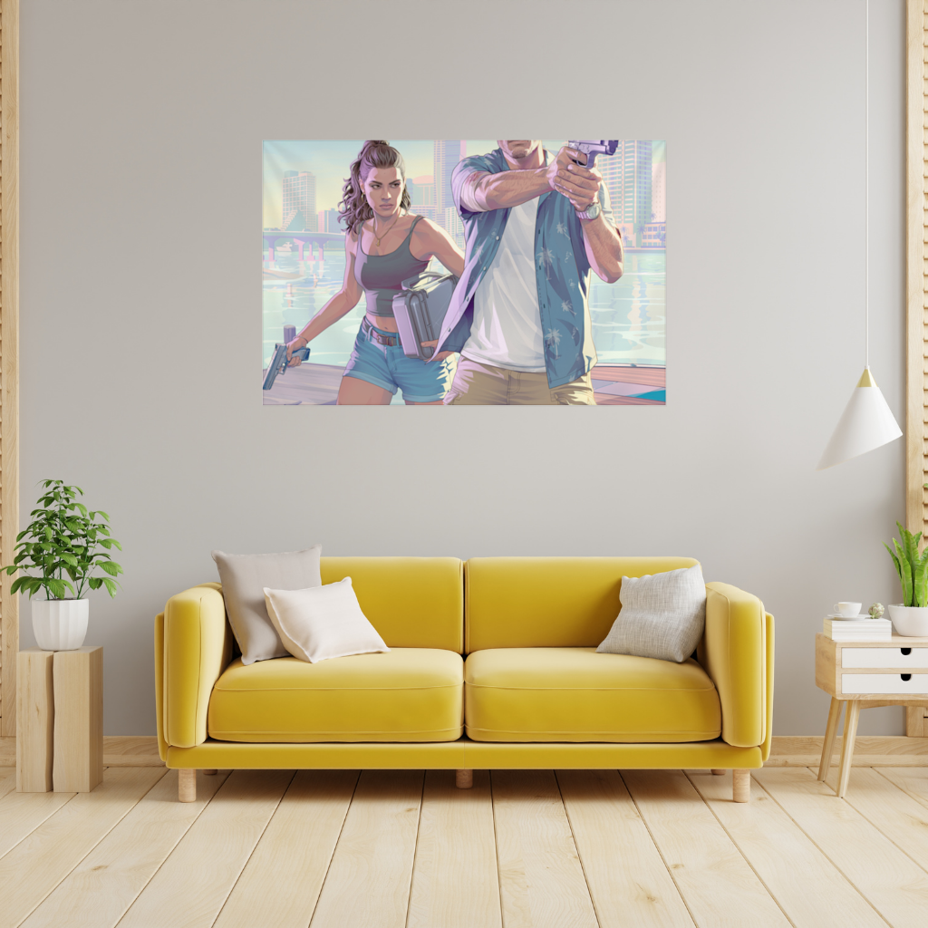 Vice City Showdown Tropical Heist Duo Wall Tapestry