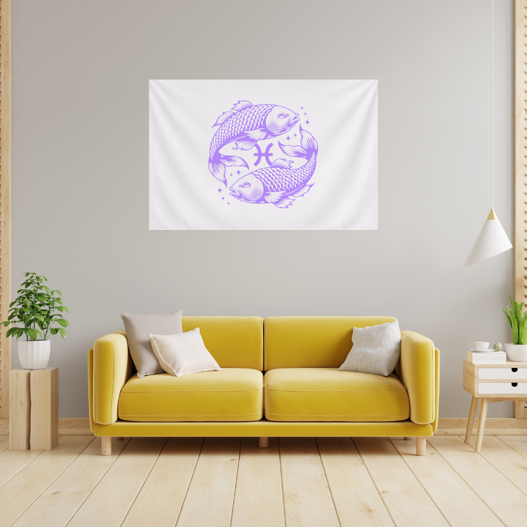 Mor Balıklar ile Balık Burcu Astrolojik Sembol Duvar Örtüsü