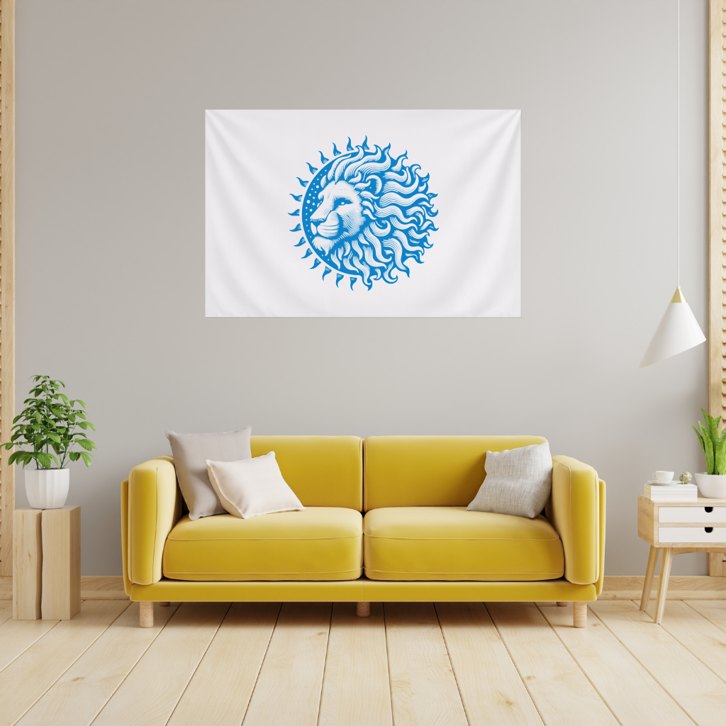 Leo Zodiac Sun and Moon Blue Motif Wall Tapestry