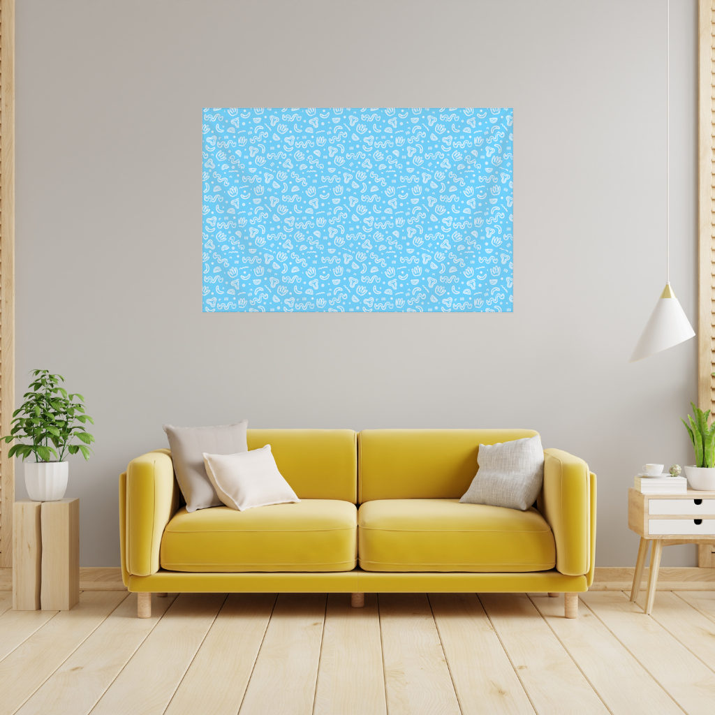 Blue Abstract Doodle Wall Tapestry