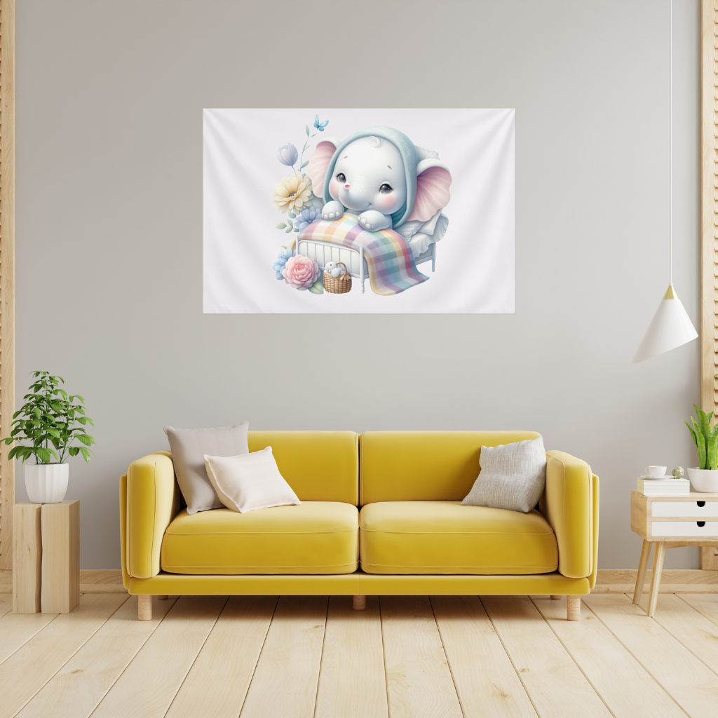 Sleeping Baby Elephant in Bed Wall Tapestry