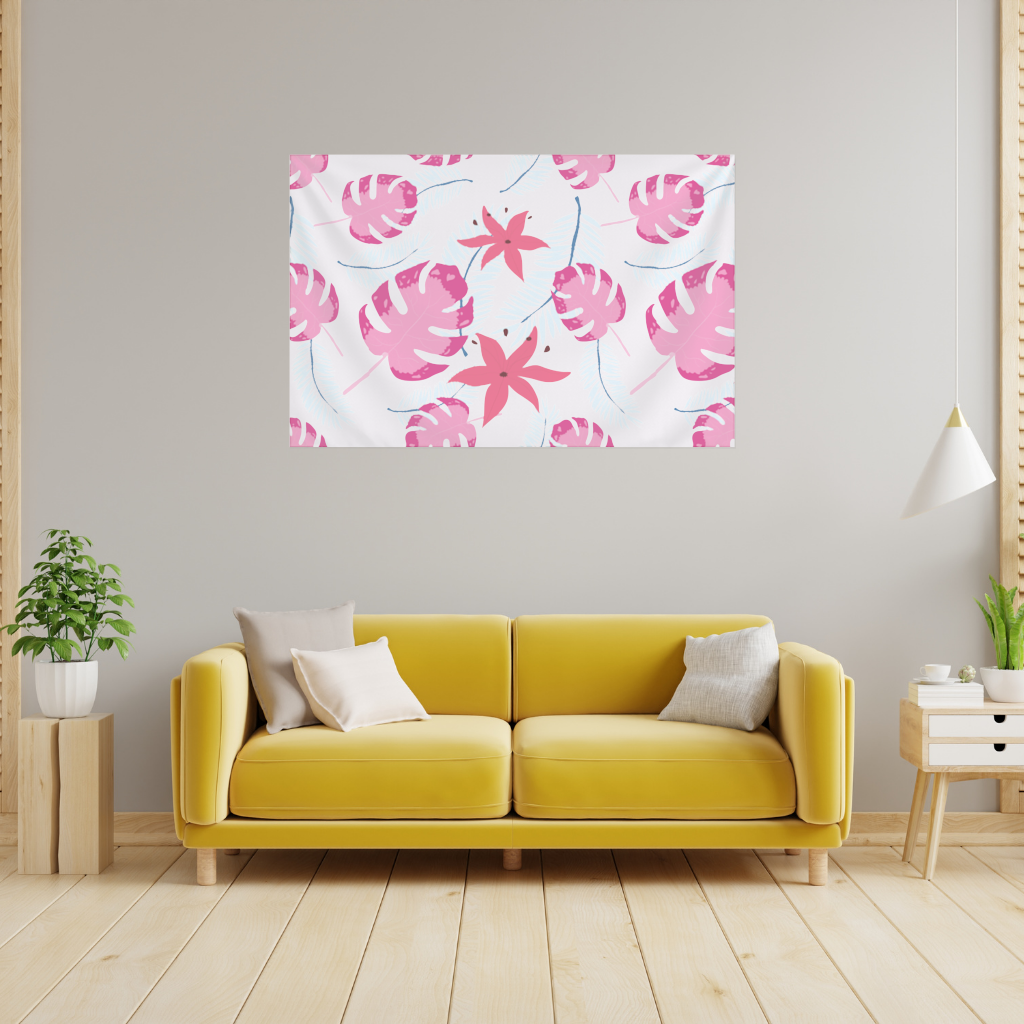 Pink Monstera and Tropical Lily Wall Tapestry