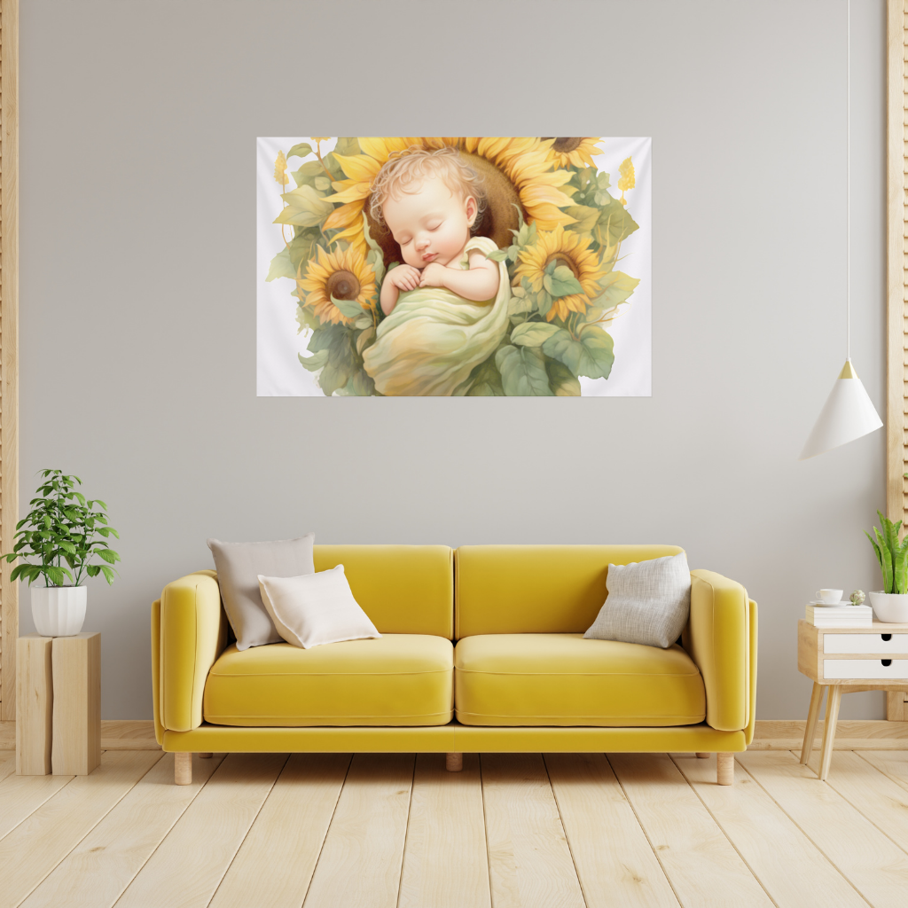 Sleeping Baby in Sunflower Wall Tapestry