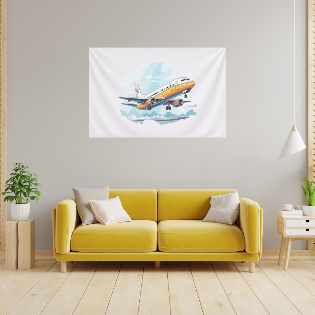 Retro Orange Commercial Airplane Wall Tapestry