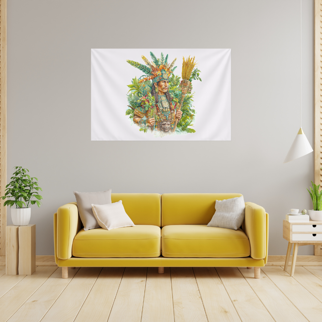 Mayan Maize Priest with Feather Headdress Wall Tapestry