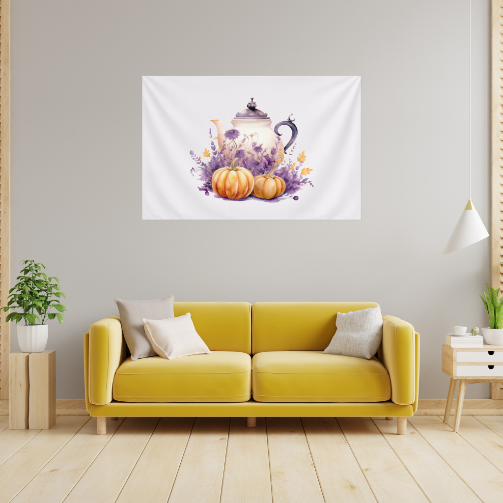Vintage Purple Floral Pumpkin Teapot Wall Tapestry