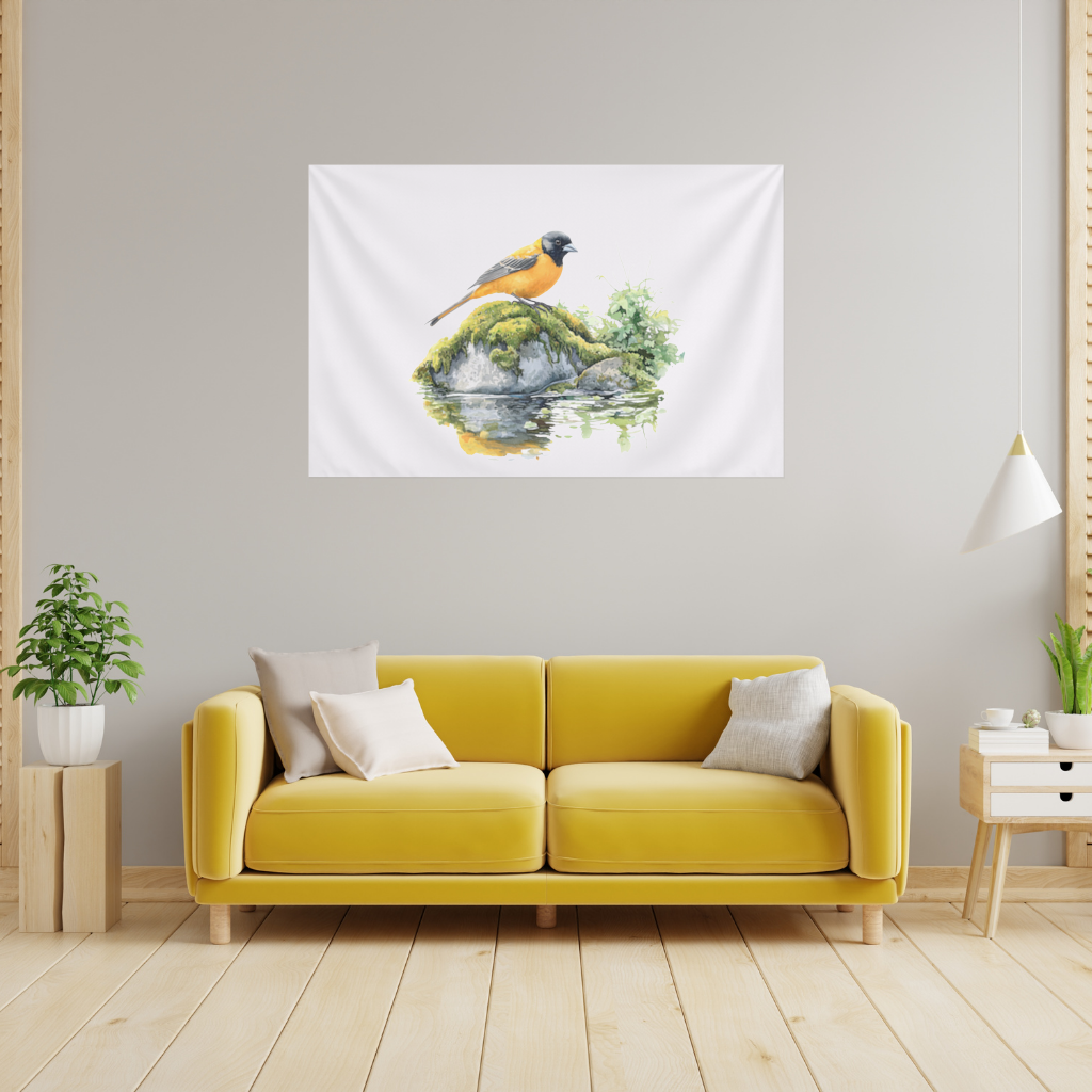 Turuncu Siyah Baltimore Oriole Kuşu Duvar Örtüsü