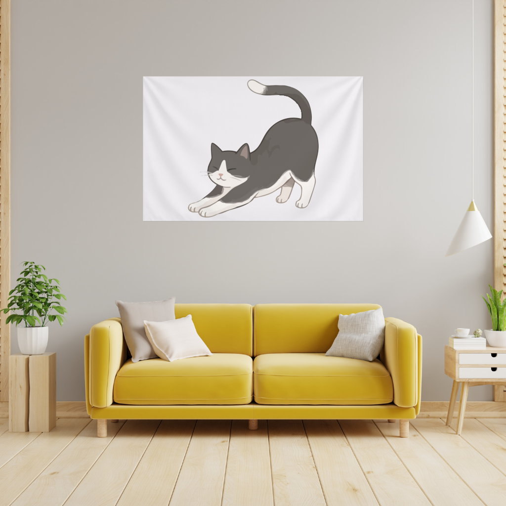 Stretching Tuxedo Cat Wall Tapestry