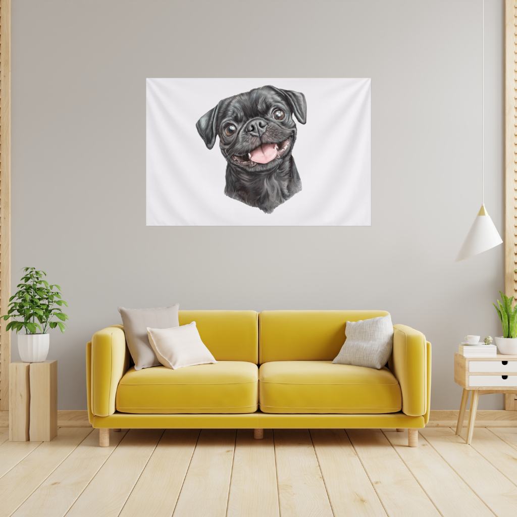 Happy Black Pug Face Wall Tapestry