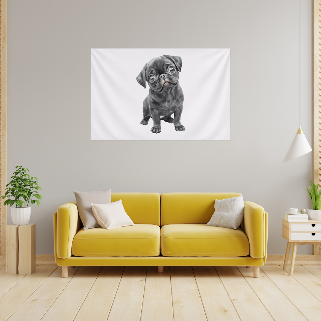 Masum Bakışlı Siyah Pug Yavrusu Duvar Örtüsü