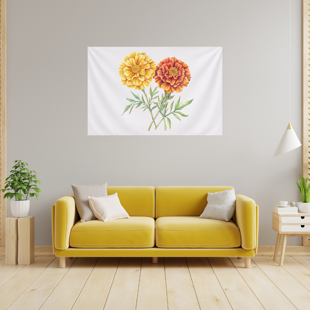 Botanical Yellow Orange Marigold Wall Tapestry