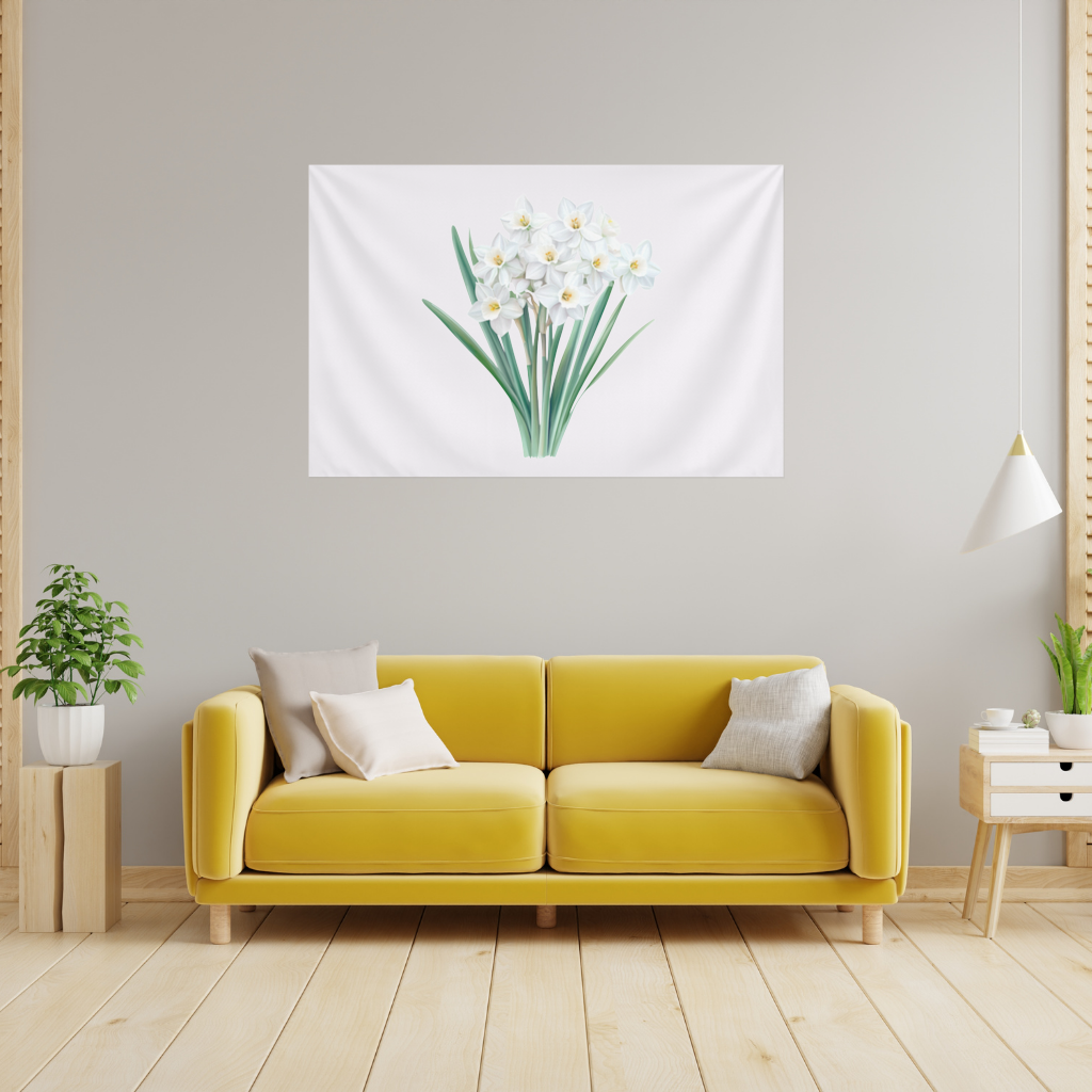 White Daffodil Bouquet Botanical Wall Tapestry