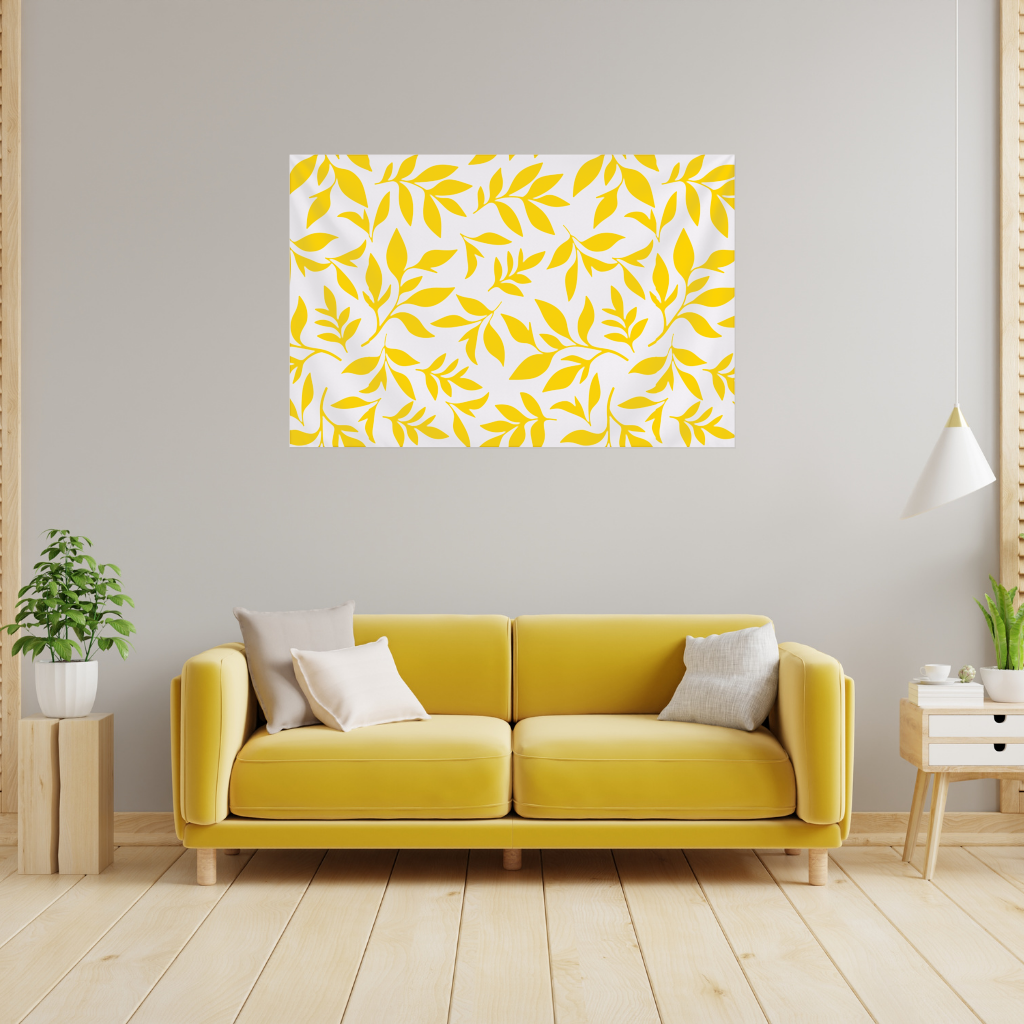 Mustard Yellow Botanical Leaves Wall Tapestry