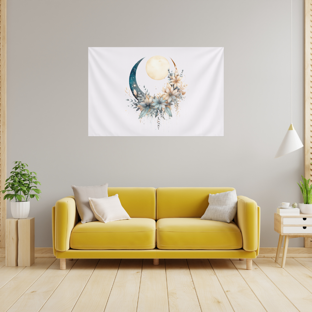 Boho Ay ve Botanik Çiçekler Duvar Örtüsü