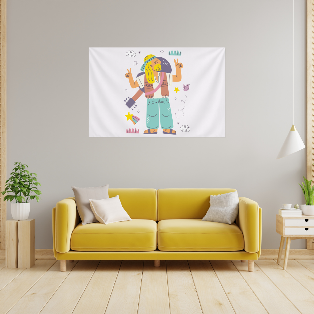 Retro Hippie Karakteri Duvar Örtüsü
