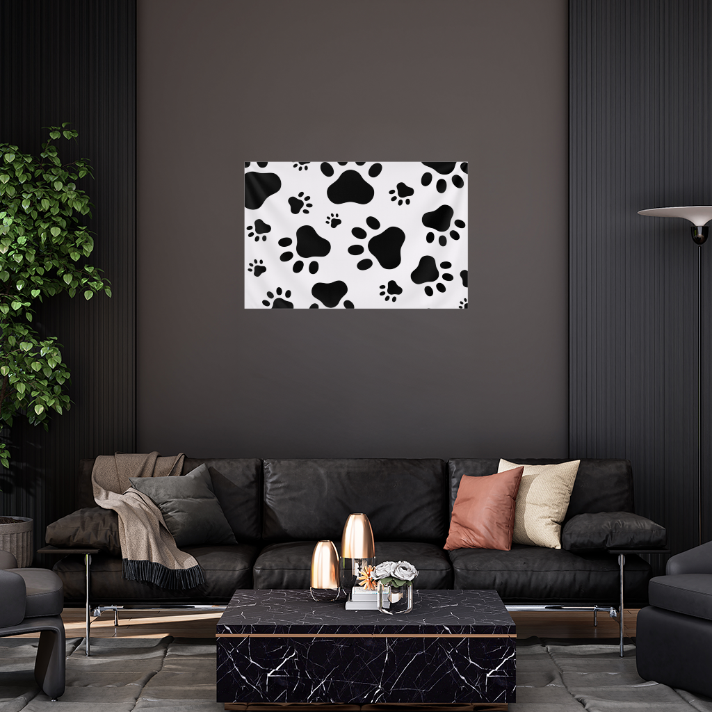 Black and White Paw Pattern Design Wall Tapestry