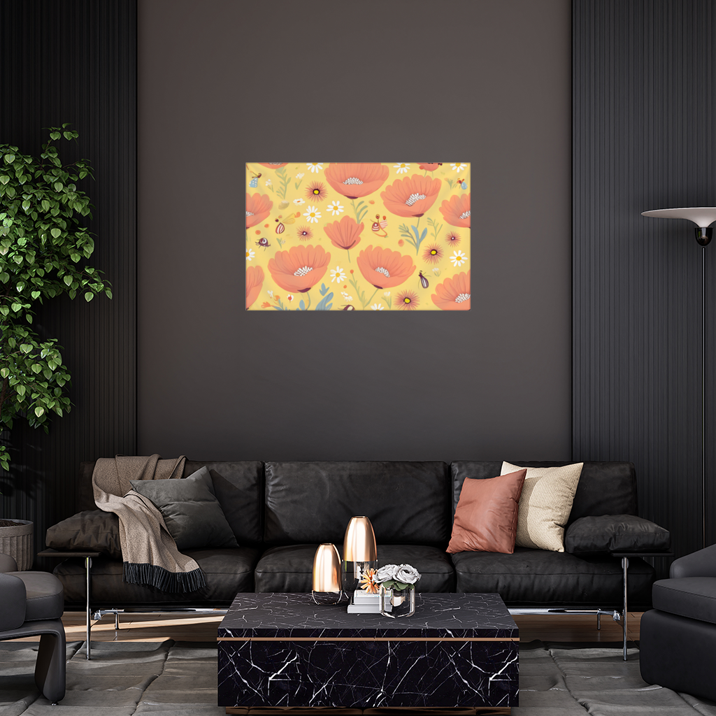 Çiçek ve Böcek Deseni Renkli Pattern Duvar Örtüsü
