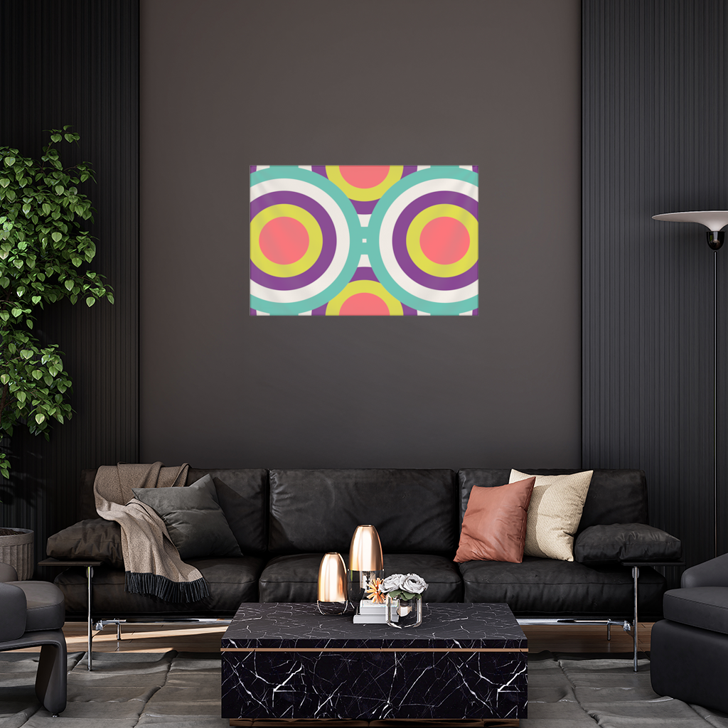 Geometrik Retro Daire Deseni Turkuaz Mor Duvar Örtüsü
