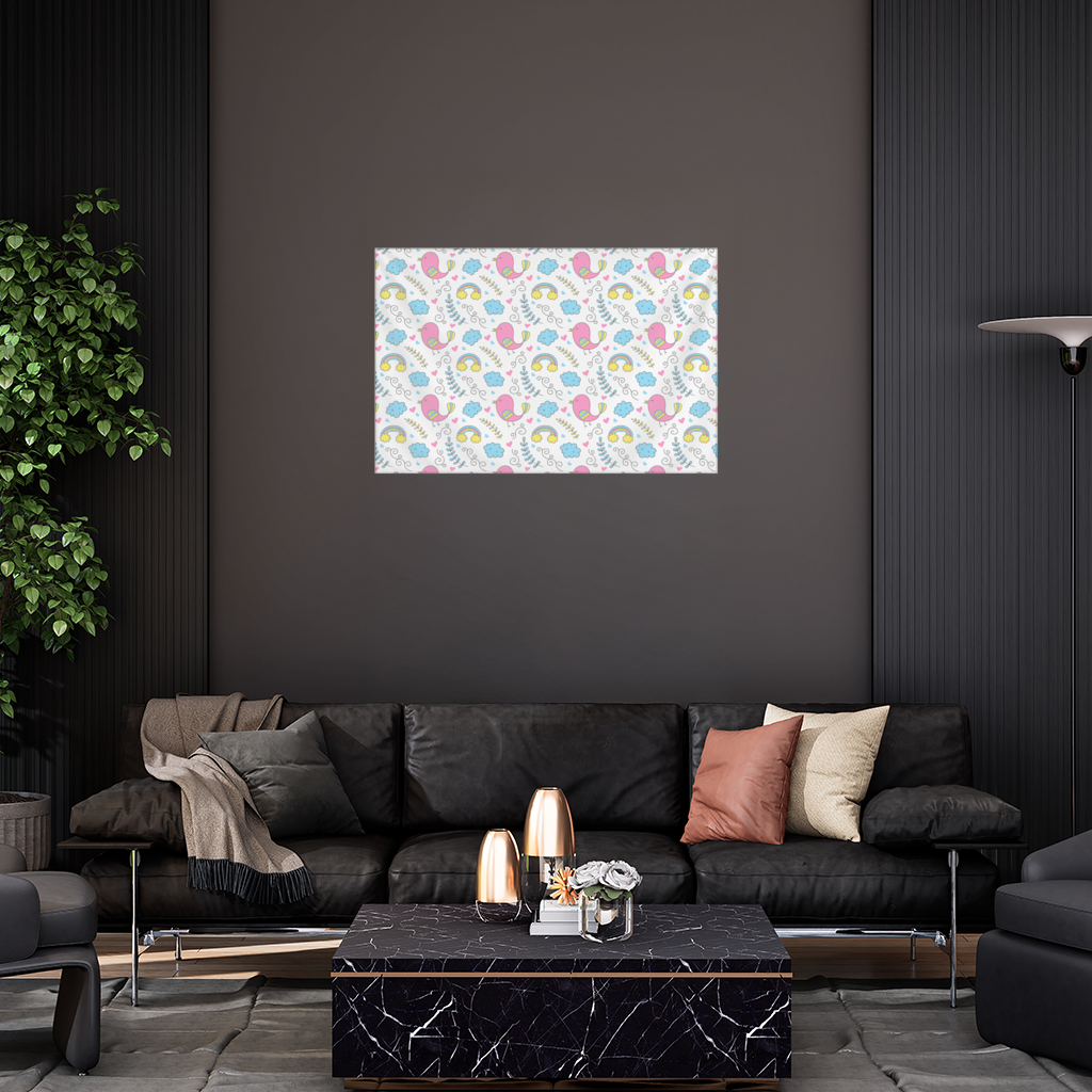 Cute Pink Bird and Rainbow Kids Pattern Wall Tapestry