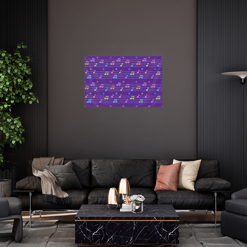 Renkli Müzik Notaları ve Modern Geometrik Desen Duvar Örtüsü