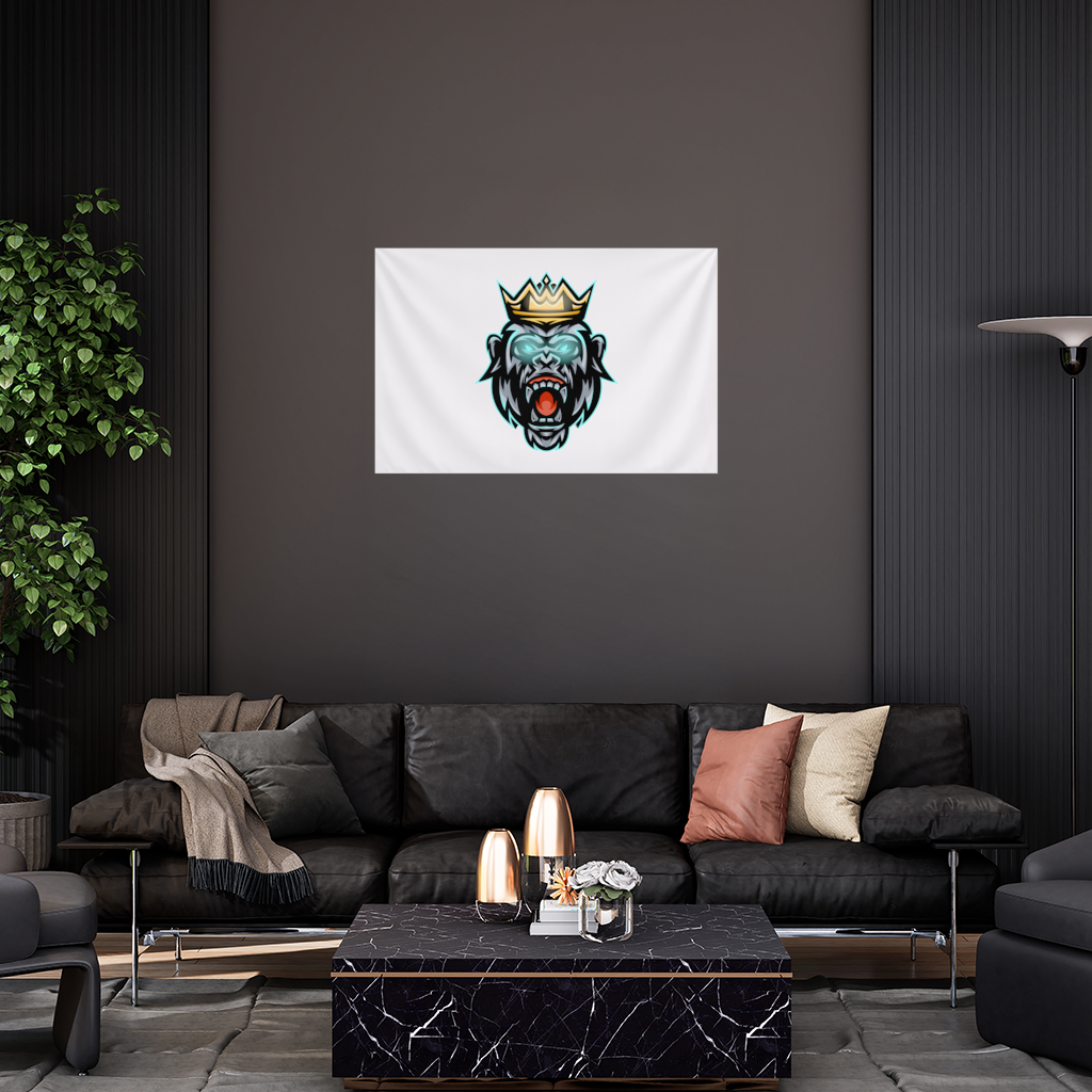 Taçlı Öfkeli Goril Kral Grafiği - Neon Detaylı Maskot Duvar Örtüsü