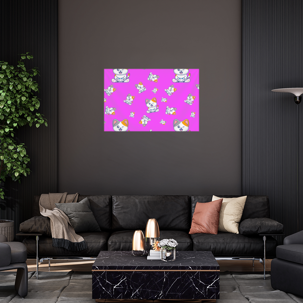 Cute Cartoon Cat Pattern on Pink Background Wall Tapestry