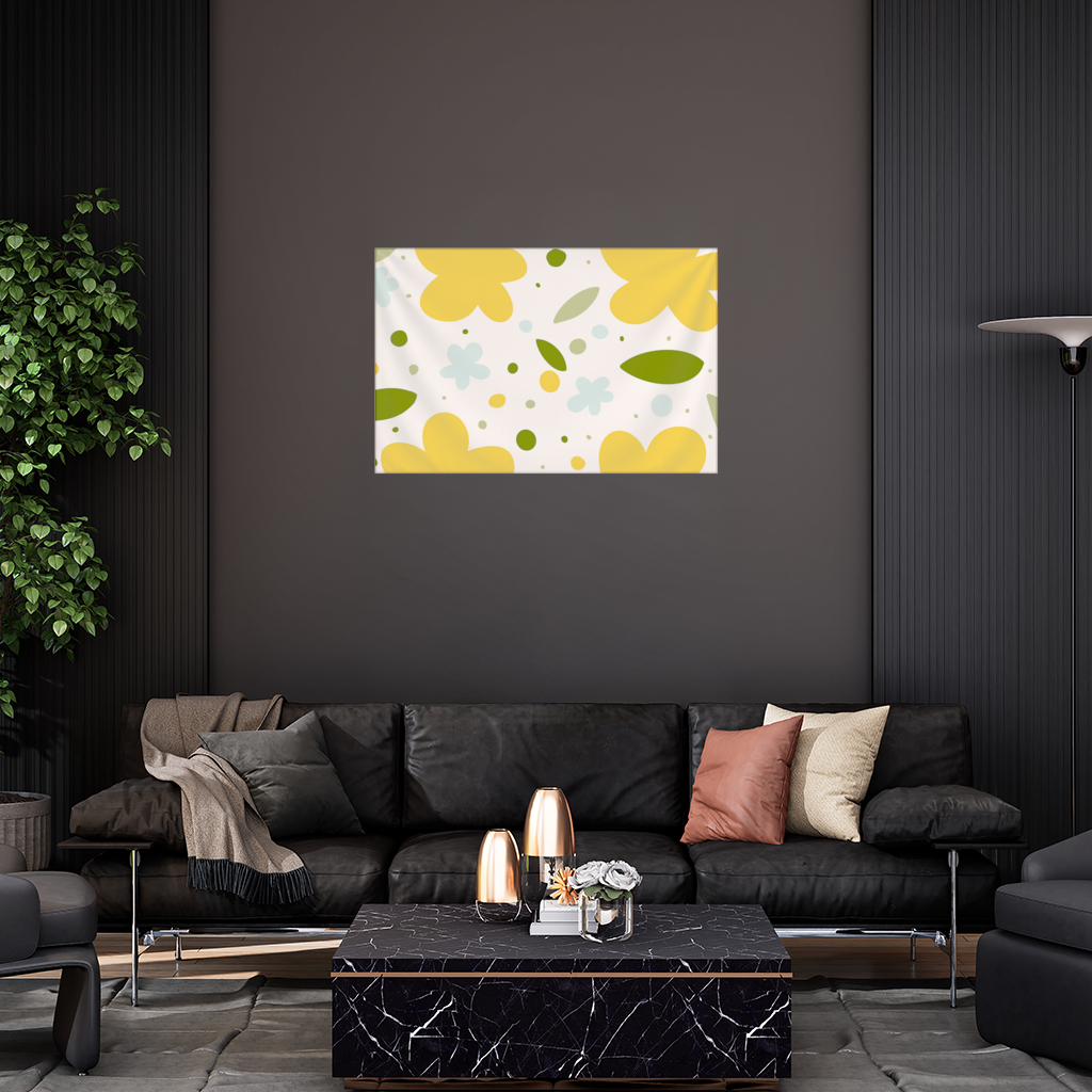 Yellow Floral and Leaf Boho Seamless Pattern Wall Tapestry