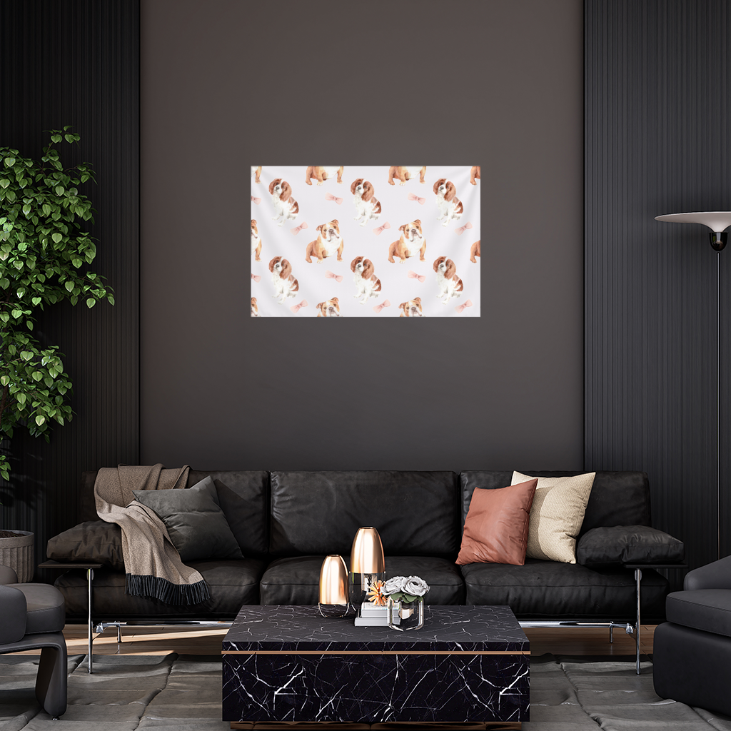 Watercolor English Bulldog and Cavalier Puppy Pattern Wall Tapestry