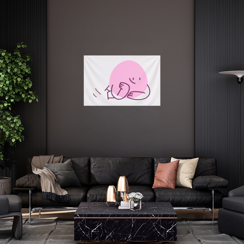 Cute Pink Lying Character Illustration Wall Tapestry