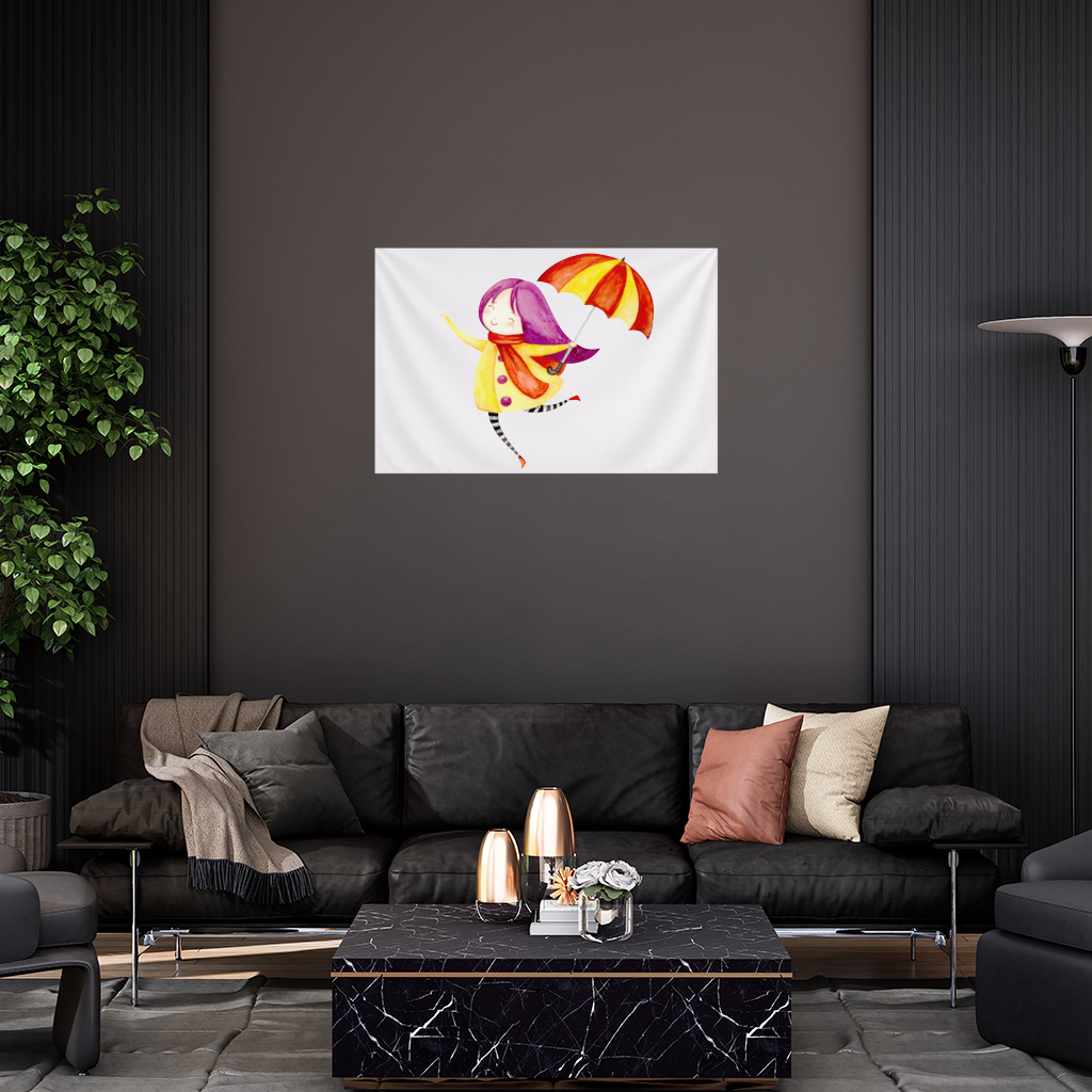 Cheerful Girl with Umbrella Wall Tapestry