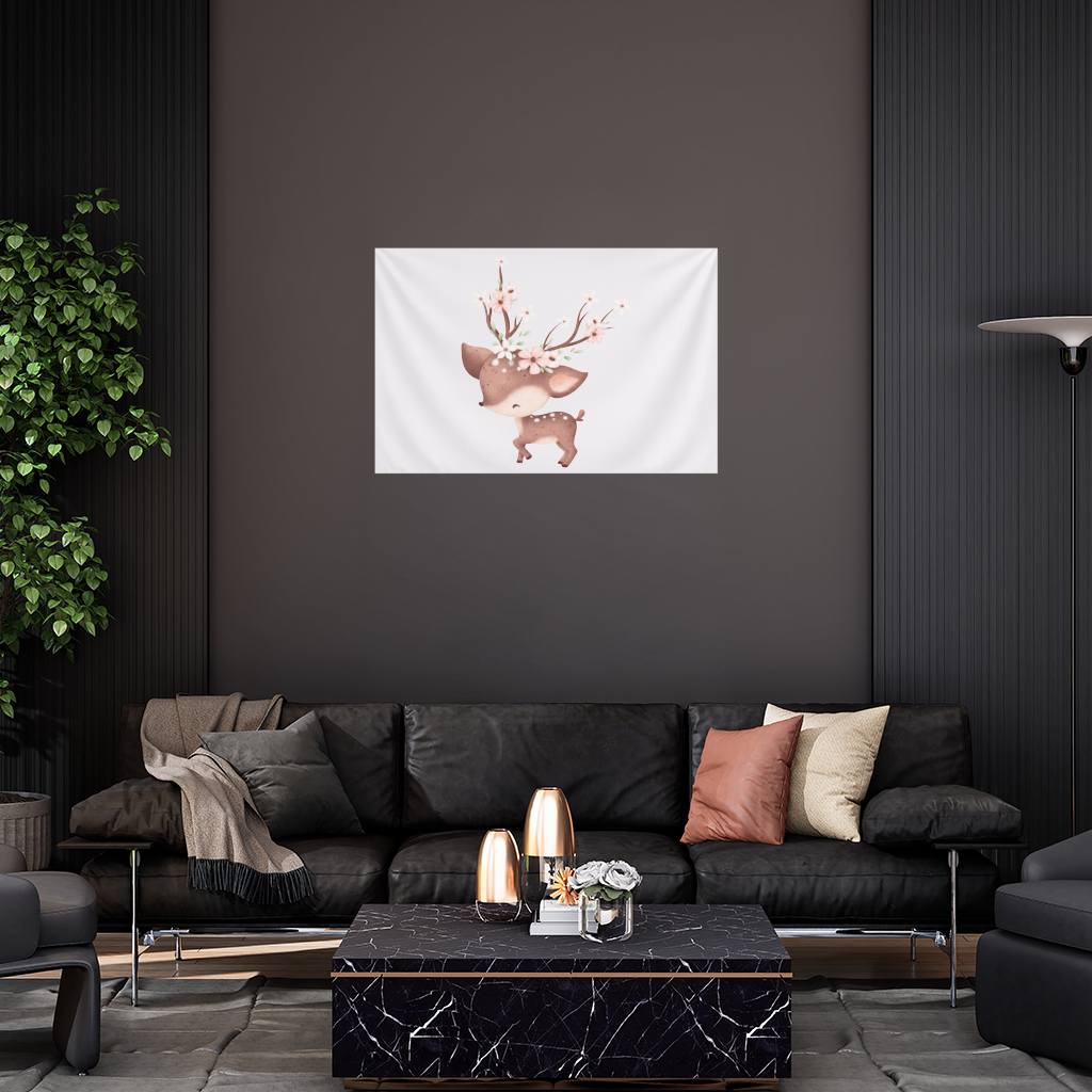 Cute Baby Deer with Floral Antlers Wall Tapestry
