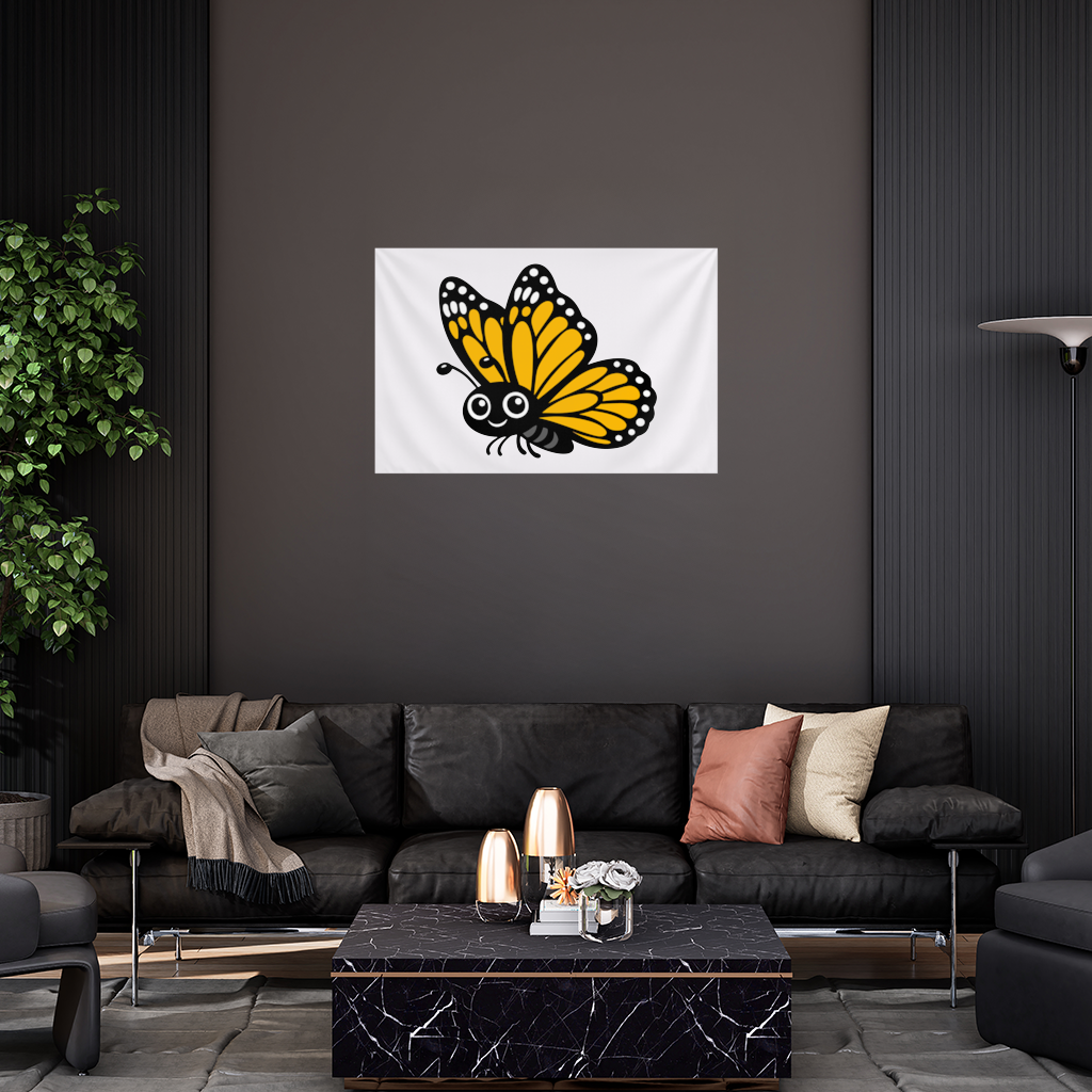 Smiling Orange Monarch Butterfly Character Wall Tapestry