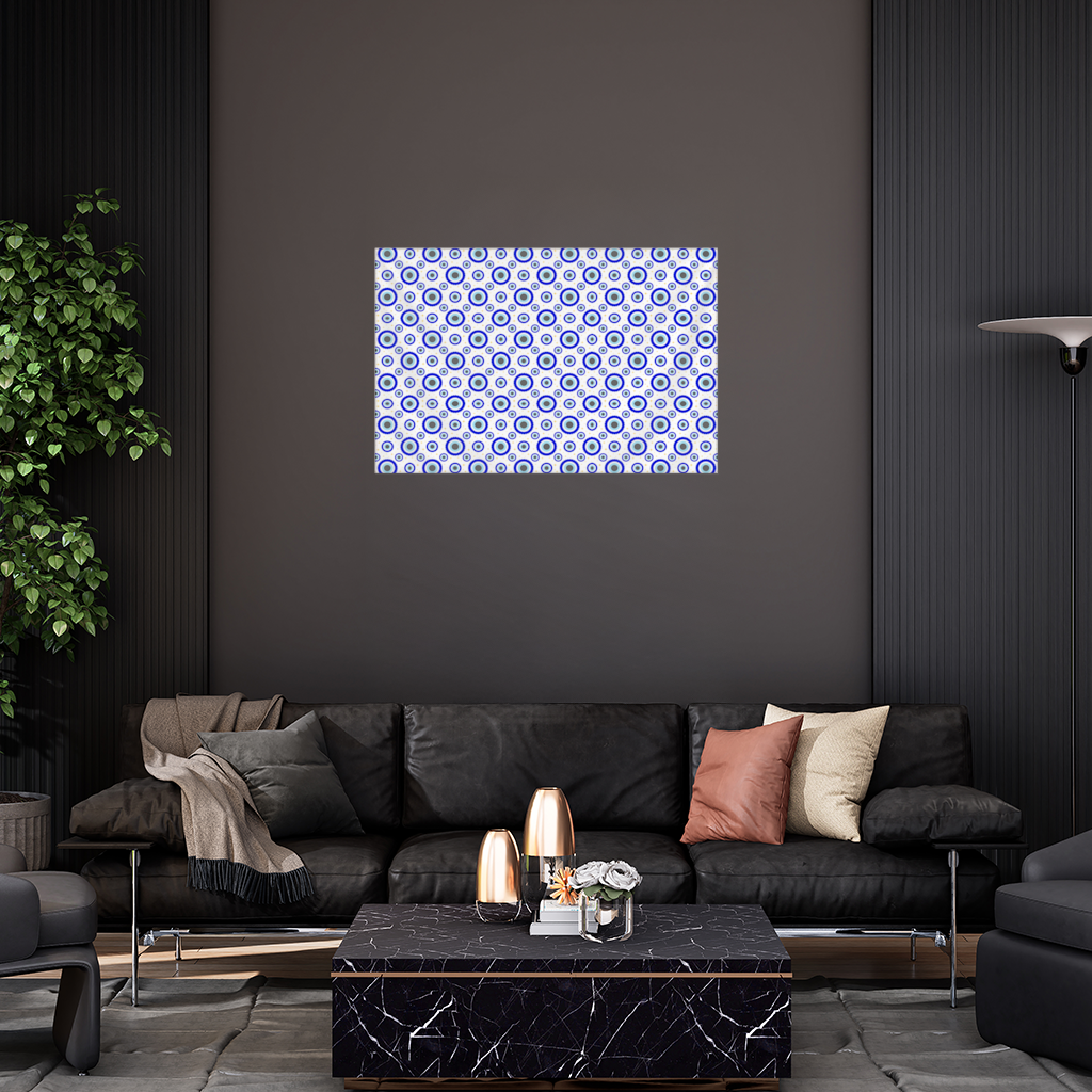 Blue Evil Eye Pattern with Stars Wall Tapestry
