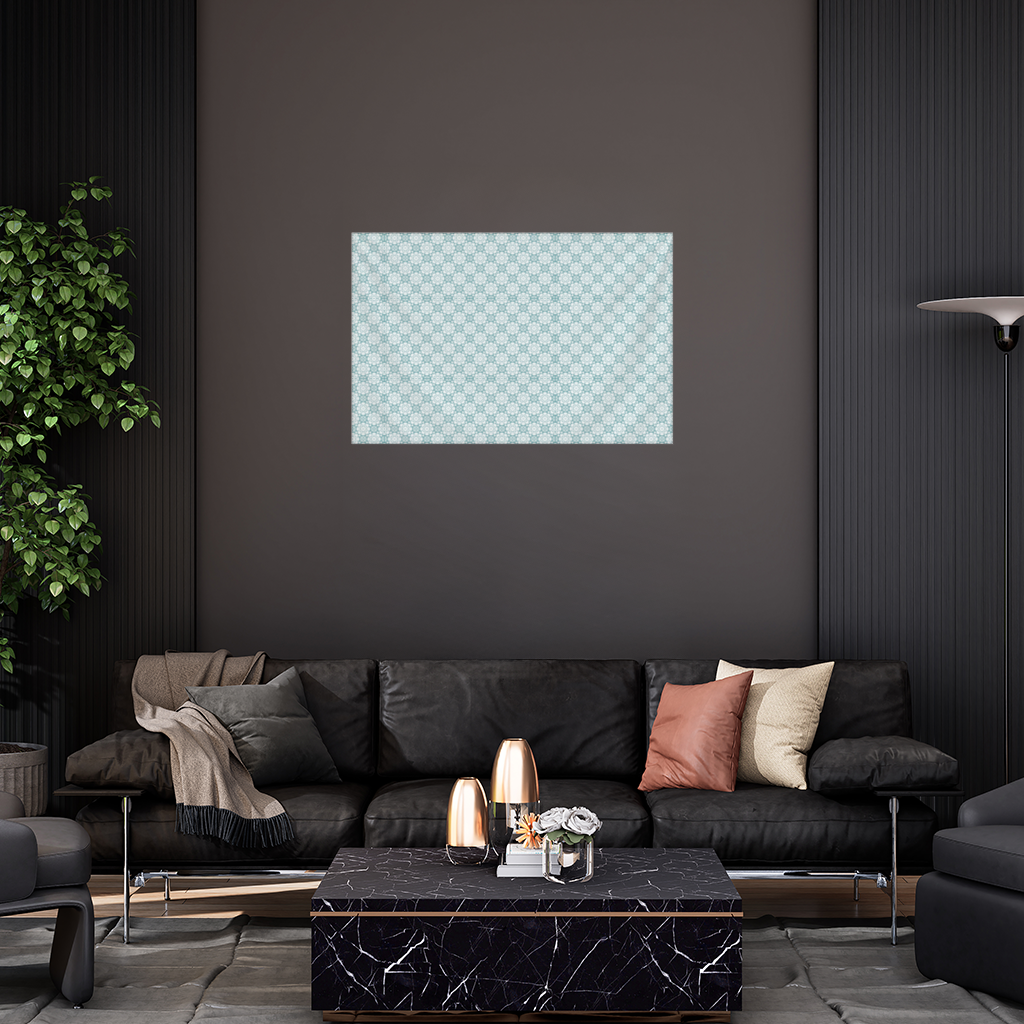 Blue Pixelated Geometric Ornament Pattern Wall Tapestry
