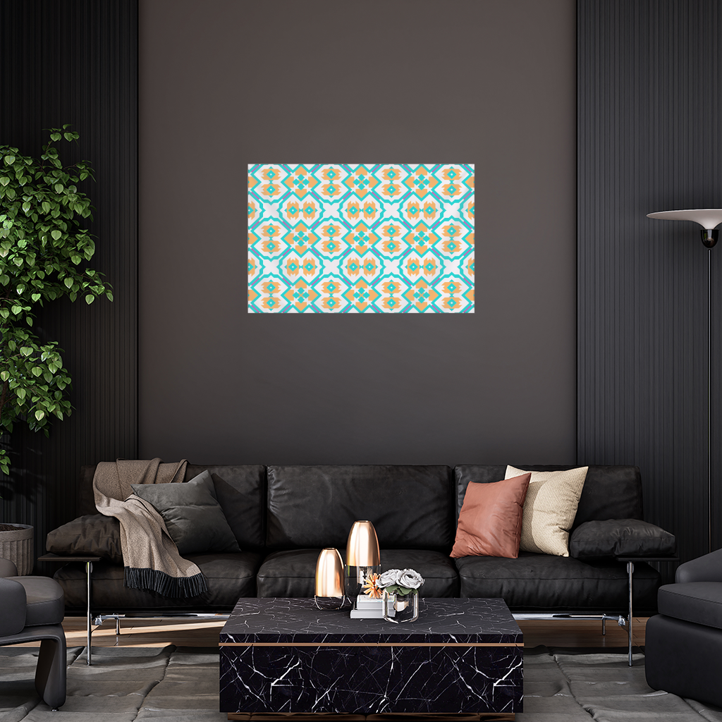 Turuncu ve Turkuaz Geometrik Desen Duvar Örtüsü