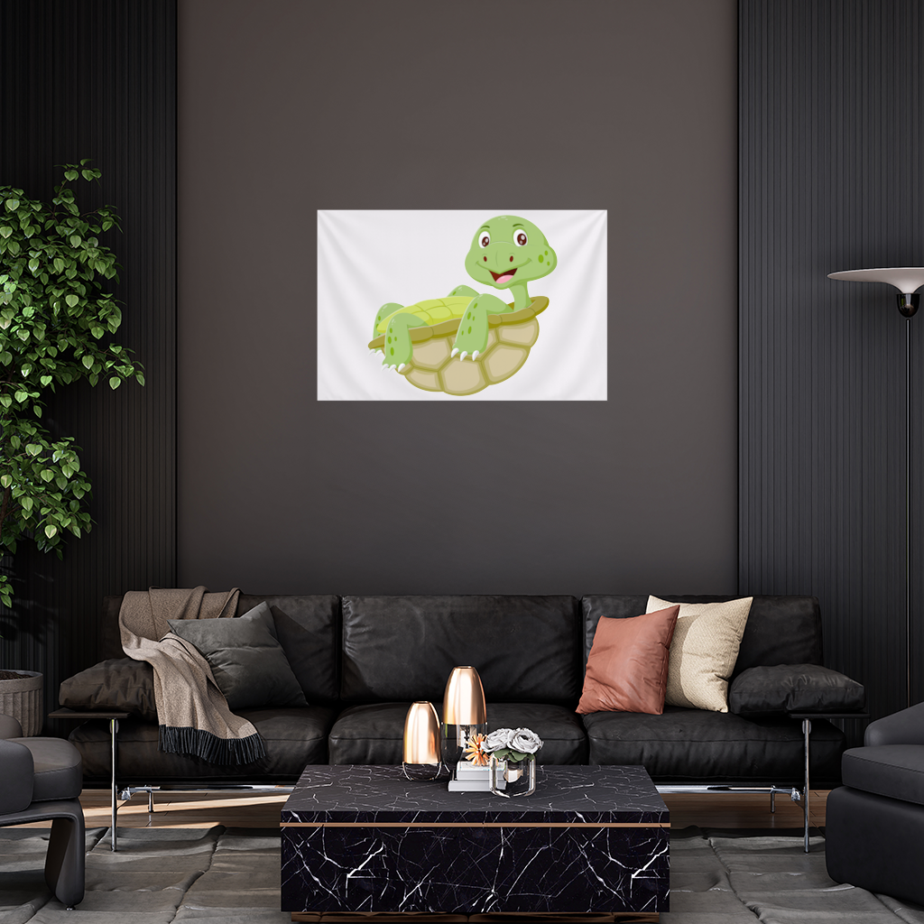 Happy Smiling Green Turtle in Shell Wall Tapestry