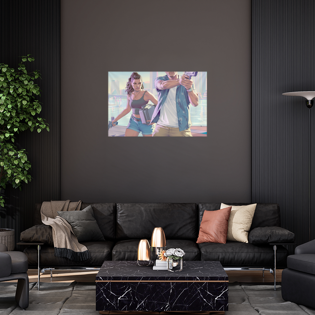 Vice City Showdown Tropical Heist Duo Wall Tapestry