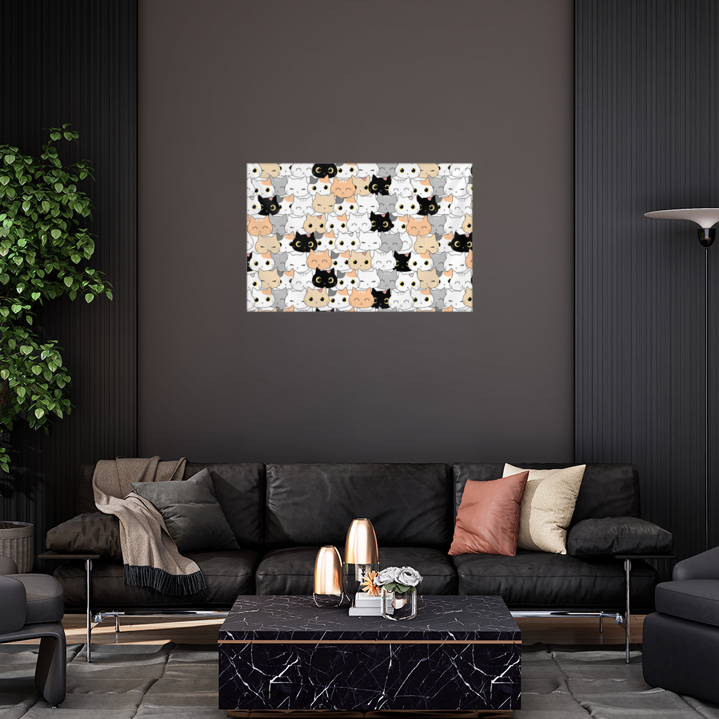 Colorful Cute Cat Faces Seamless Pattern Wall Tapestry