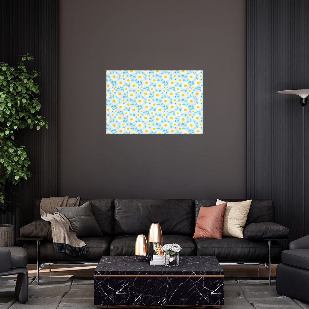 Daisy Garden and Turquoise Leaves Pattern Wall Tapestry