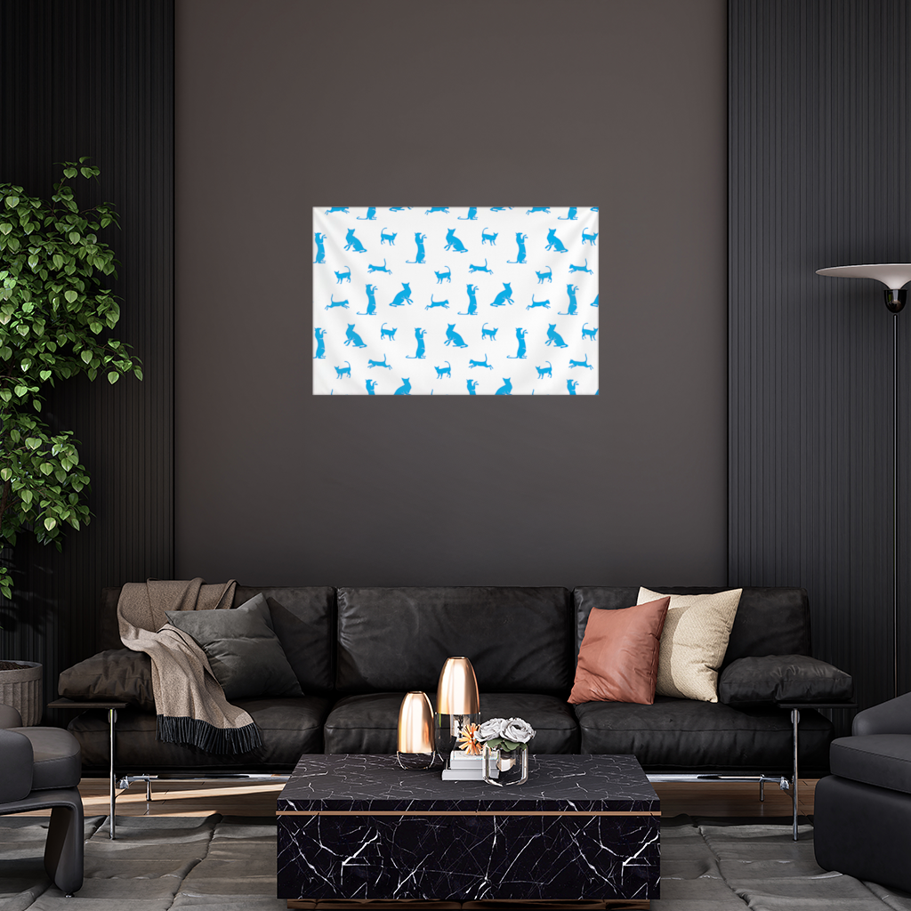 Blue Cat Silhouettes Seamless Pattern Wall Tapestry
