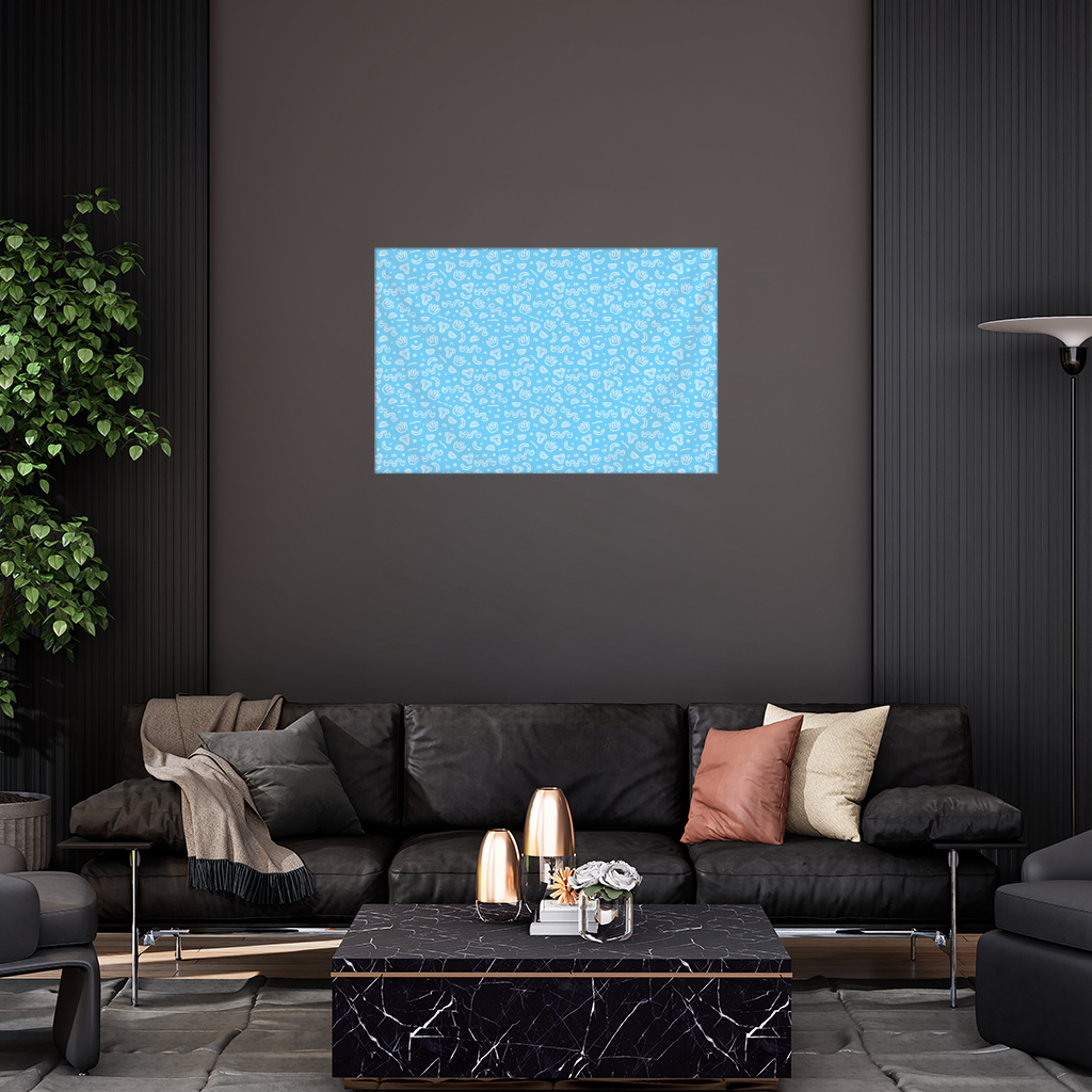 Blue Abstract Doodle Wall Tapestry