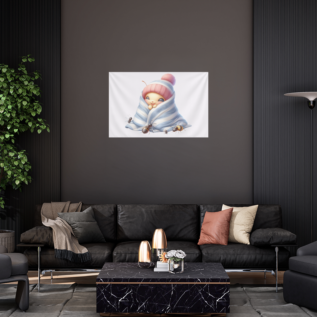 Kawaii Baby Bee in Pink Beanie Wall Tapestry