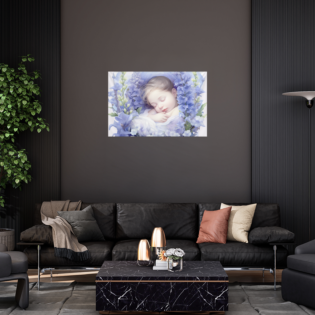 Sleeping Baby Blue Larkspur Wall Tapestry