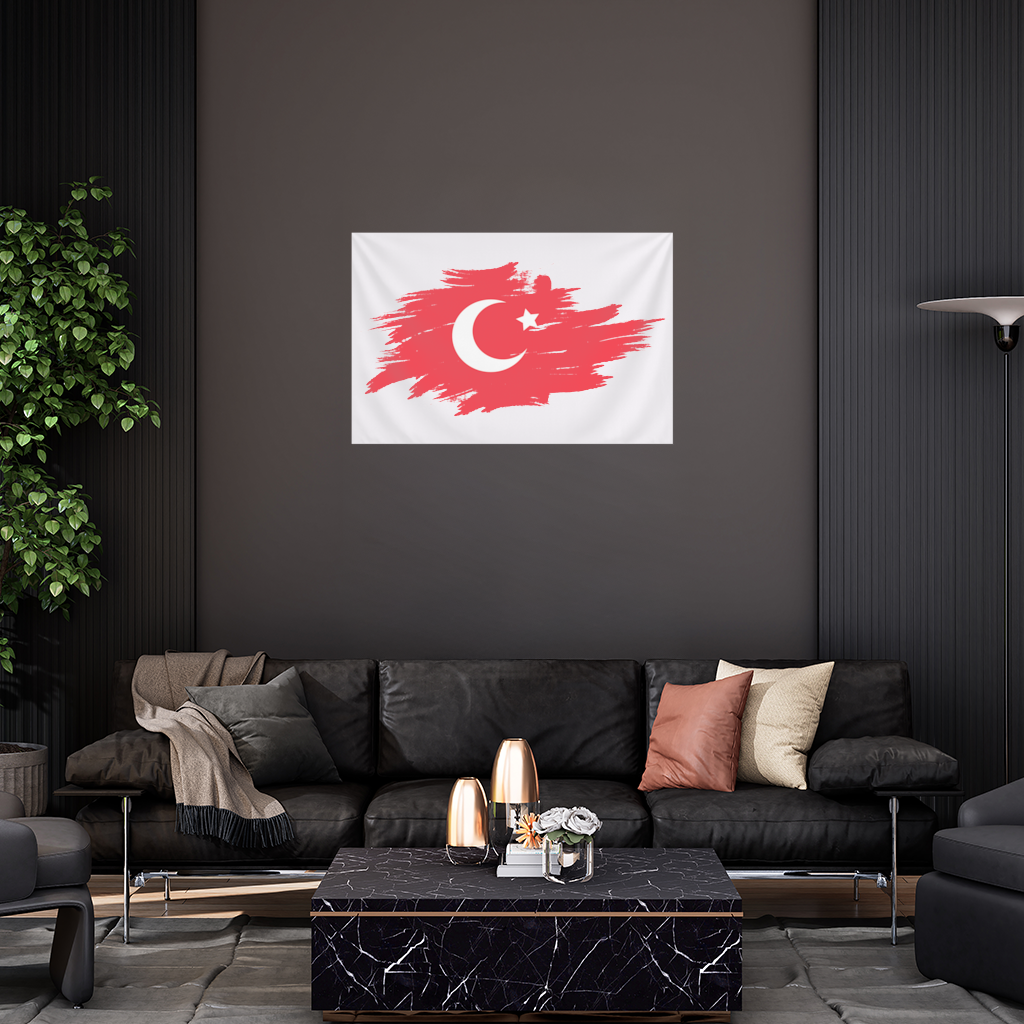Fırça Darbeli Ay Yıldız Türkiye Bayrağı Duvar Örtüsü