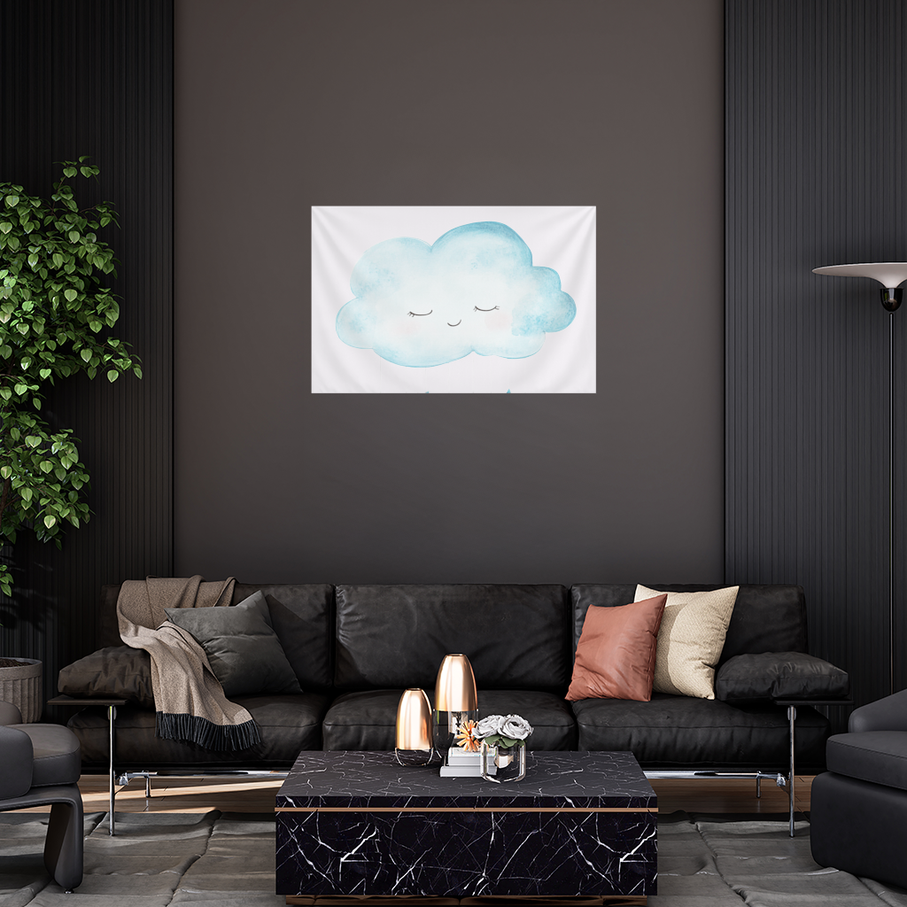 Watercolor Sleepy Cloud and Blue Stars Wall Tapestry