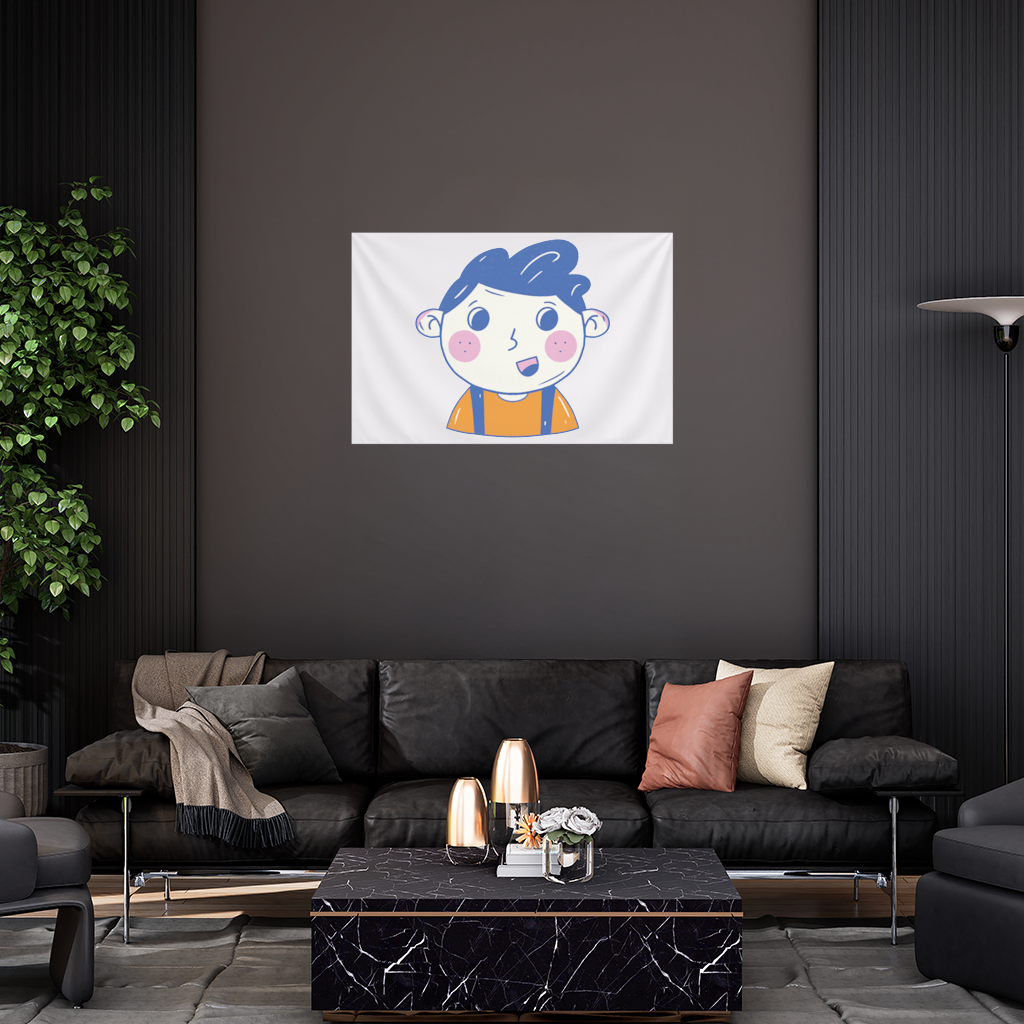 Cute Smiling Boy with Blue Hair Wall Tapestry